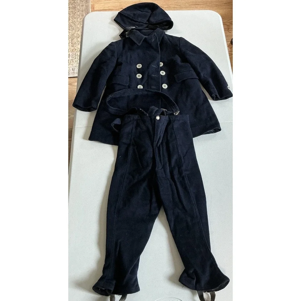 Vintage 1950s/60s Fieldston Grow-A-Year Boy's Navy Wool Sailor Pea Coat‎ Set